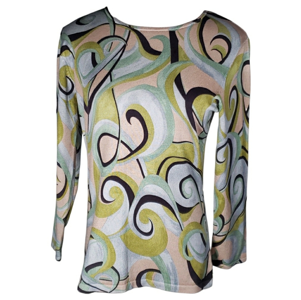Talbots Silk Lux Blend Sweater Abstract Pastels Career Artsy Lightweight Top S